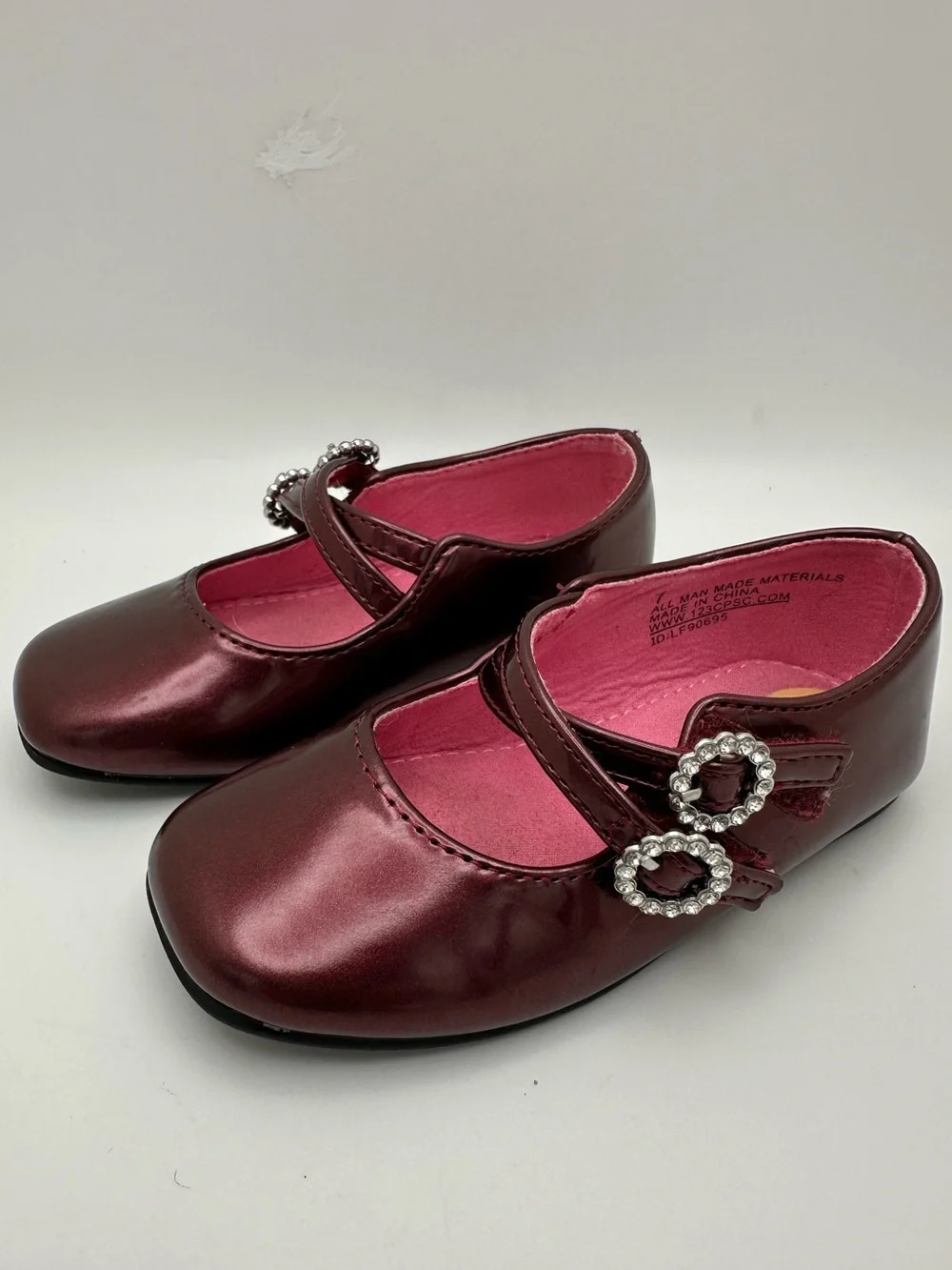 CAnd Cashmere Kids Girls Metallic Burgundy Mary Jane Shoes Rhinestone Buckle Sz7